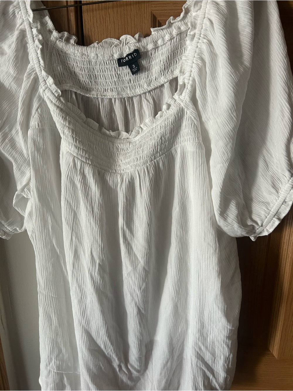 torrid White Smocked Square-Neck Peasant Top